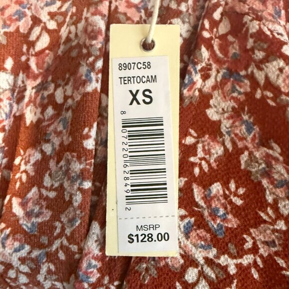 NWT Max Studio Size XS Brown Floral Wrap Dress Short Sleeve Ruffles Midi Dress - Picture 7 of 11